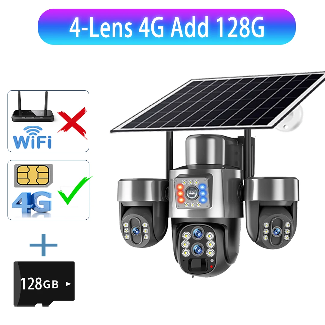 4 Lens 10X Optische Zoom Solar Camera Buiten 20MP Buiten 3 PTZ Schermen 4G Sim Wifi Beveiligingscamera's Auto Tracking CCTV Camera V380
