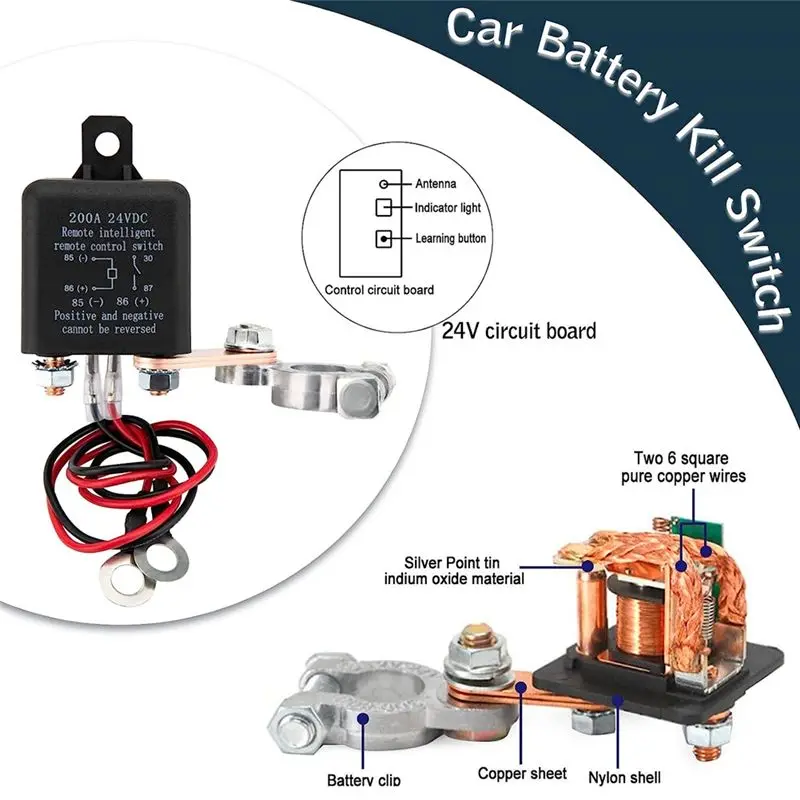 Leading-Remote Battery Disconnect Switch, Remote Switch For Truck Car Switch Anti Theft, 24V 200A Remote Control Battery Switch