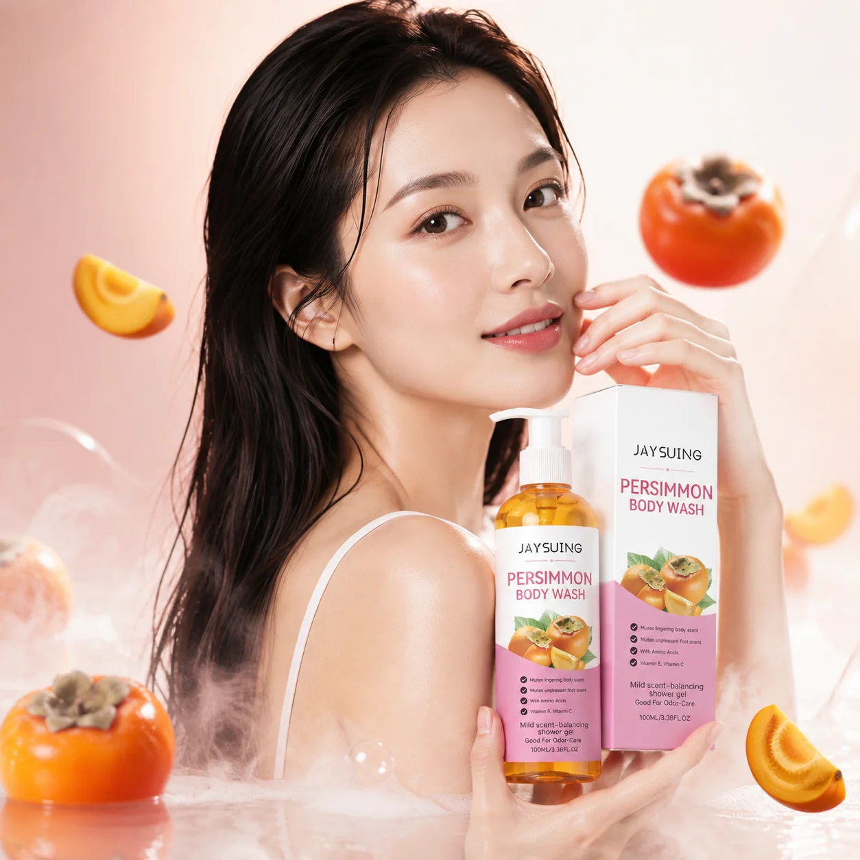 Jaysuing Persimmon Body Wash Body Odor Removal Old People Smell Remover Deep Cleansing Vitamin C & E Deodorizing Body Wash 100ml