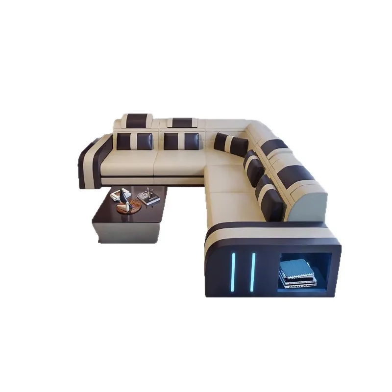 Minimalist sofa Modern L-shaped living room Light luxury simple first-layer cowhide sofa