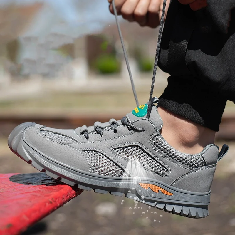 men's leisure steel toe caps safety shoes summer breathable work sneakers tooling security boots worker safe footwear protection