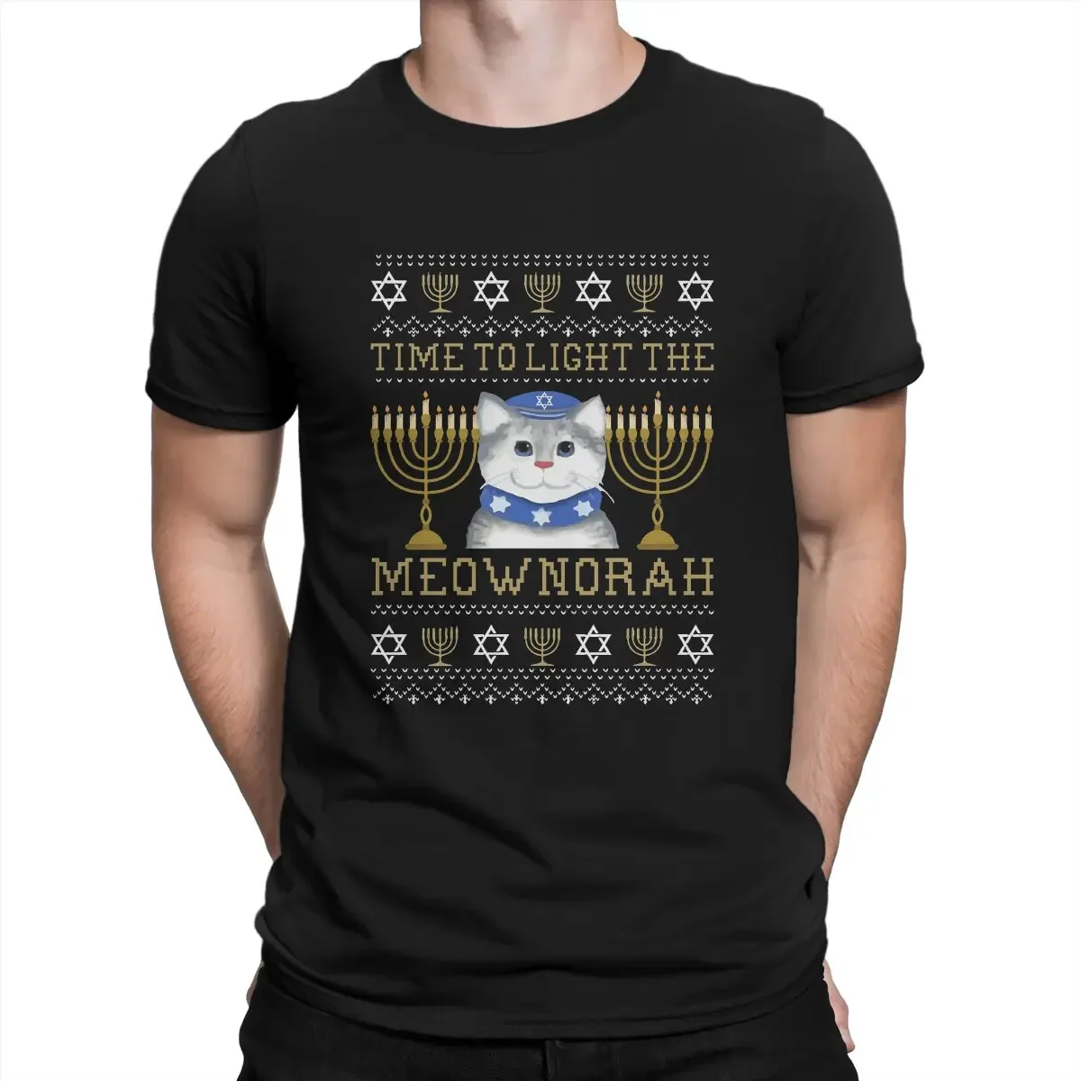 Light The Meownorah Jewish Cat Menorah Lover Hanukkah Distinctive T Shirt Harajuku  Hipster Jewish Menorah Light Man TShirt tees