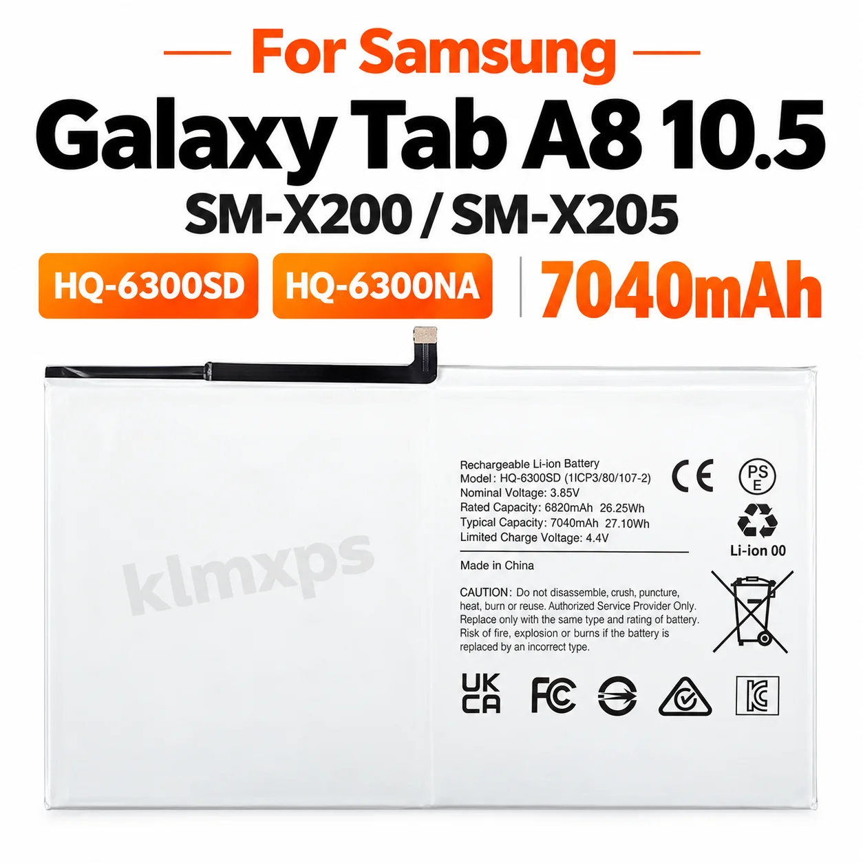 Replacement Battery HQ-6300SD HQ-6300NA HQ-3565S 7040mAh 5100mAh For Samsung Galaxy Tab A8 10.5 SM-X200 SM-X205 Tab A7 Lite T220