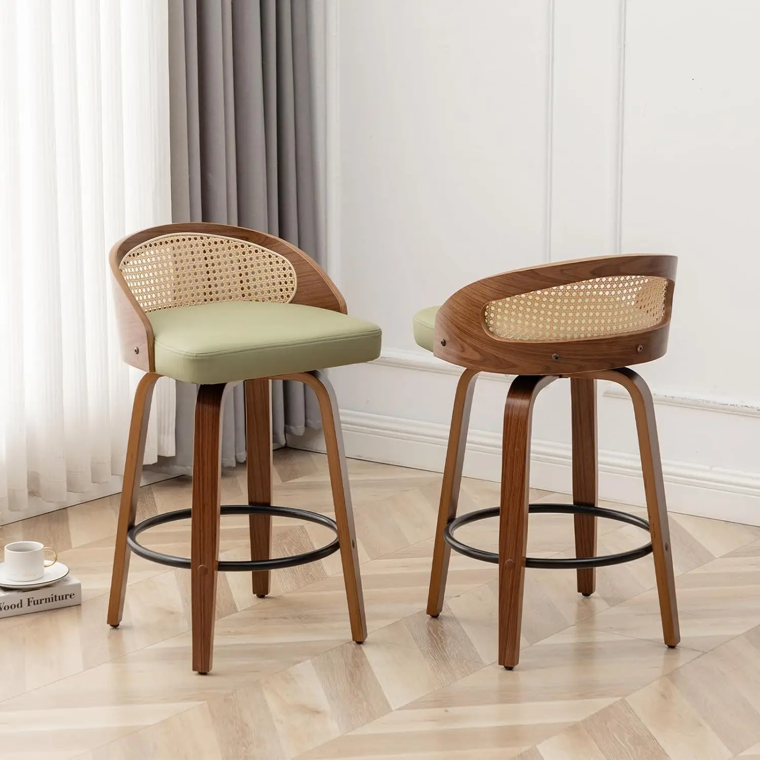 

Набор из 2-х барных стульев из ротанга с поворотным механизмом, 30 дюймов, в стиле Mid-Century Modern, с обивкой из искусственной кожи, для кухонного острова, на заказ