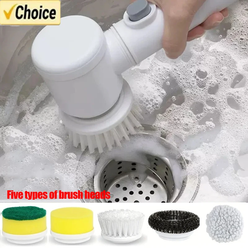 5in1 Electric Spin Scrubber Electric Cleaning Brush Cordless Power Scrubber with Replaceable Brush Heads Handheld Power Scrubber