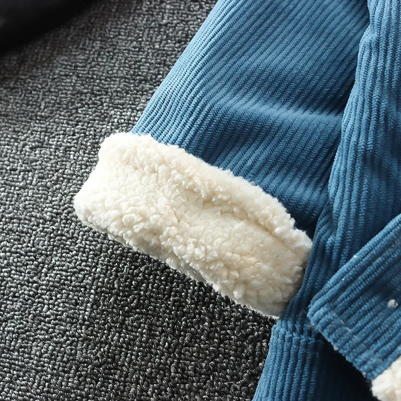 Unisex Winter-Wärmemantel für Kleinkinder Retro Cordstoff Flauschig Sherpa-Gefüttert Fleecekragen Knopfverschluss Vorne Kinderjacke – Detail 6