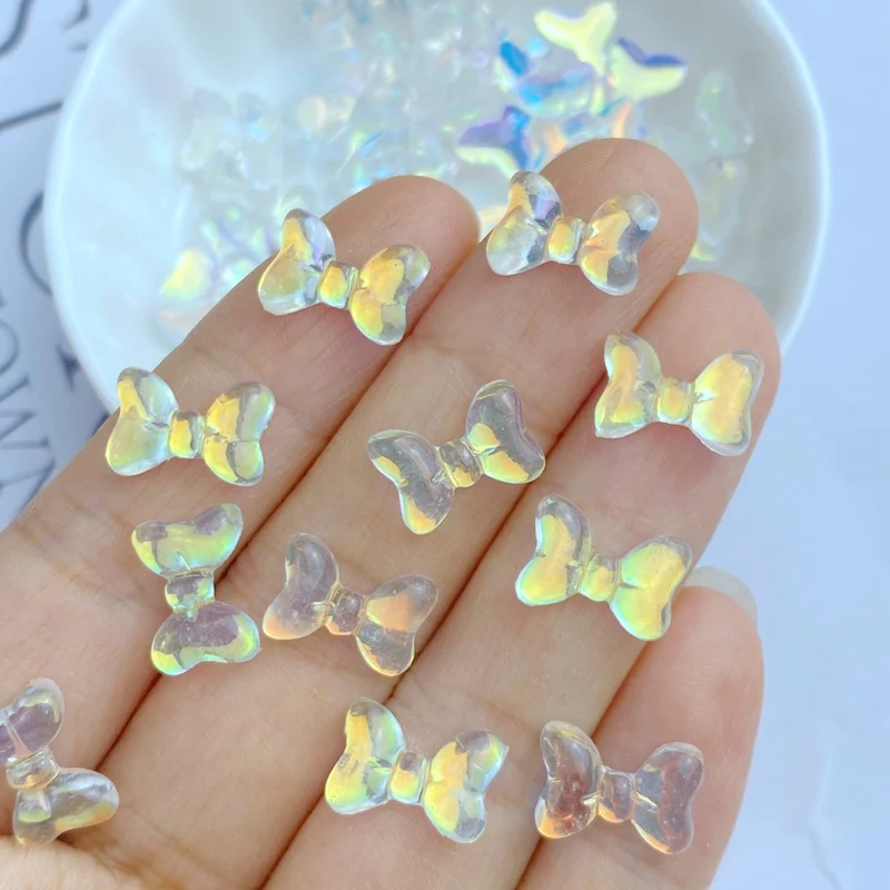 50Pcs New Cute Resin Mini 8*12mm Colorful Bow Series Flat Back Manicure Parts Embellishments For Hair Bows Accessories