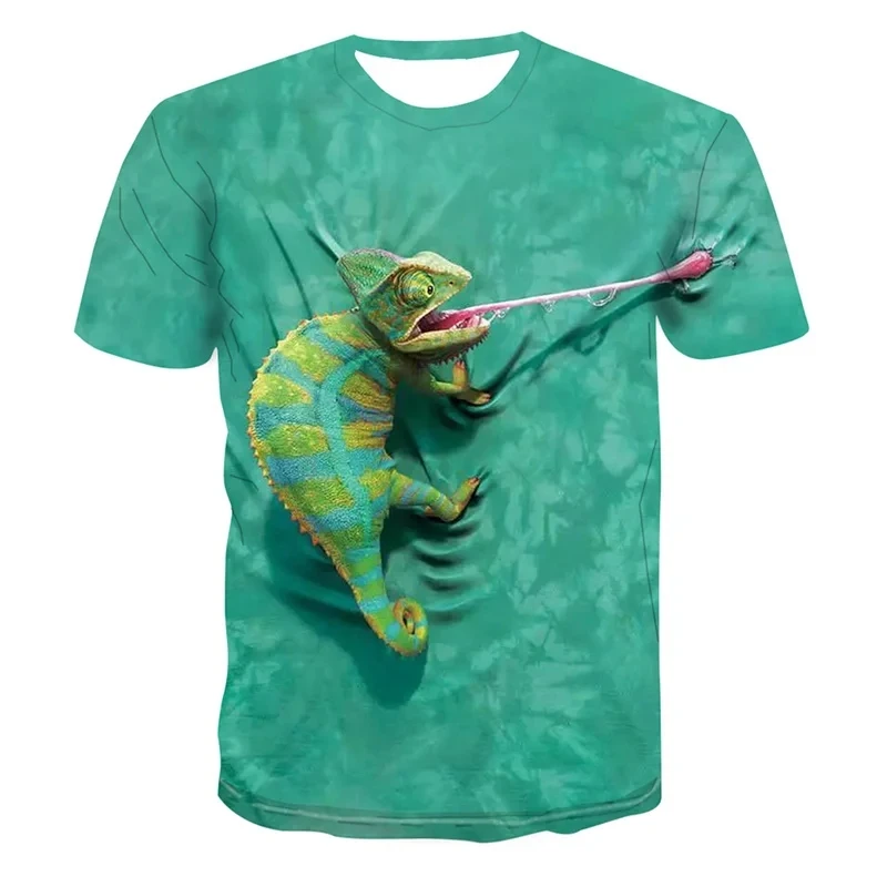 Summer Hot Selling Reptile Lizard Pattern Printed T-shirt Fashion Chameleon Plus Size Hip-Hop Street O-Neck Casual Top