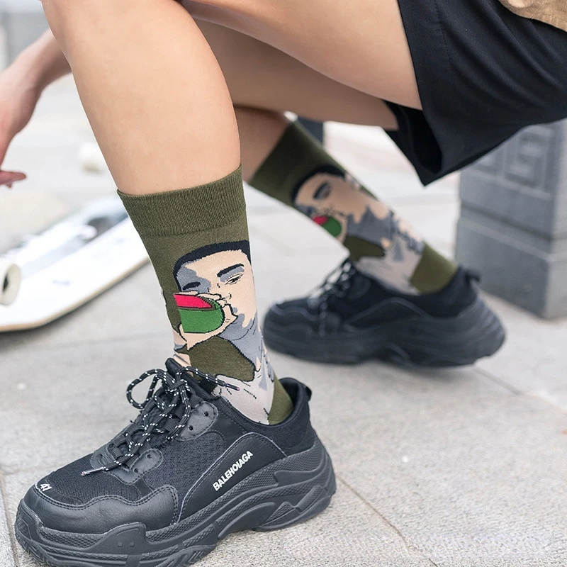 Cartoon anime cotton socks trend medium tube socks breathable jacquard trend socks