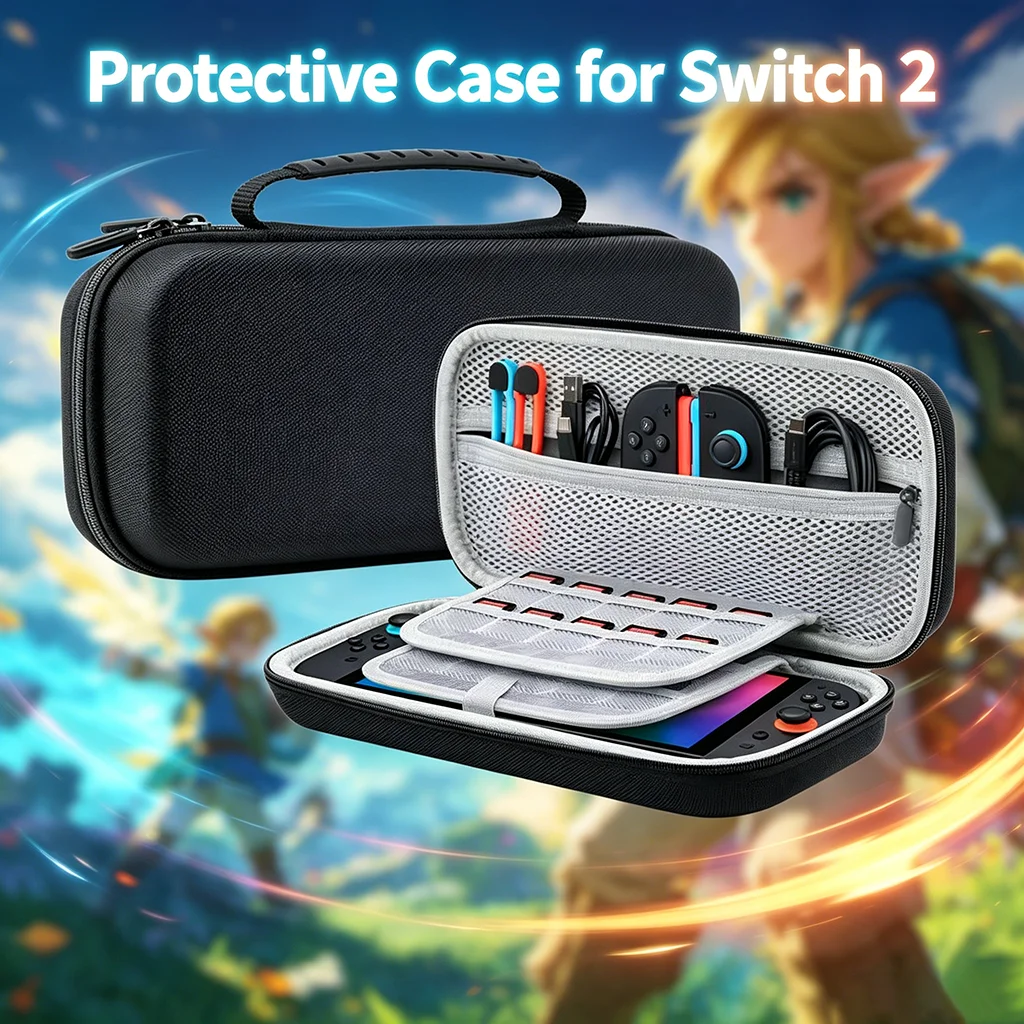 Große Tragetasche für Switch 2, NS2 Hartschalen-Reisetasche mit 20 Spielkartenfächern, NS 2 Schutzhülle