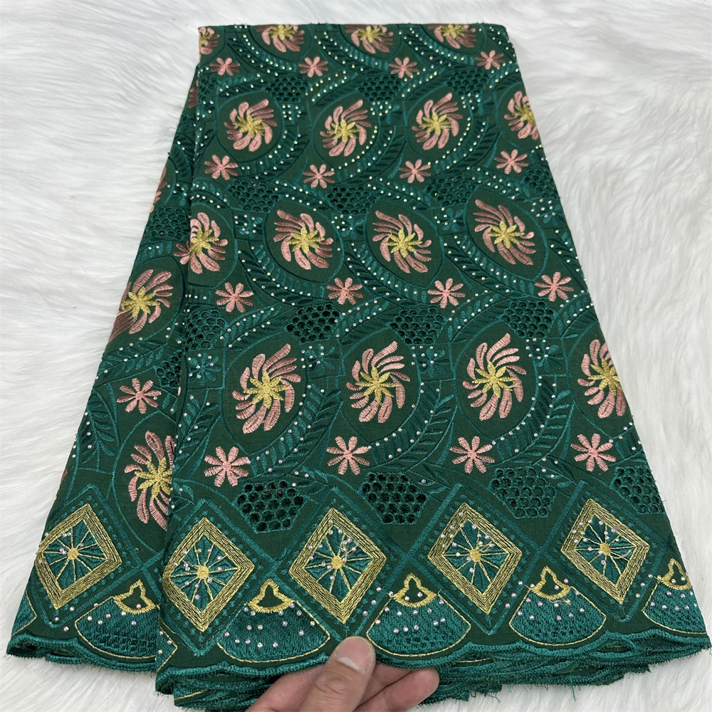 

Зеленая швейцарская кружевная ткань с вуалью, 2025 г., высококачественное африканское сухое кружево с камнями для женского платья, 5 ярдов