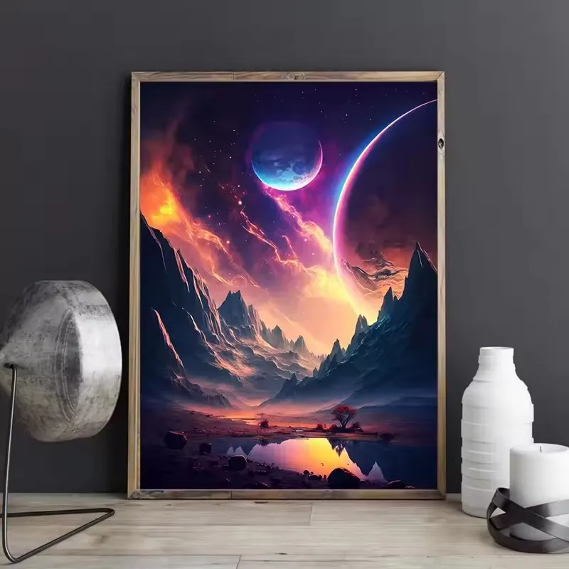 السريالية أنيمي الخيال كوكب المشهد الملصقات والمطبوعات الكون الفضاء حائط لوح رسم صورة فنية لغرفة ديكور المنزل #2