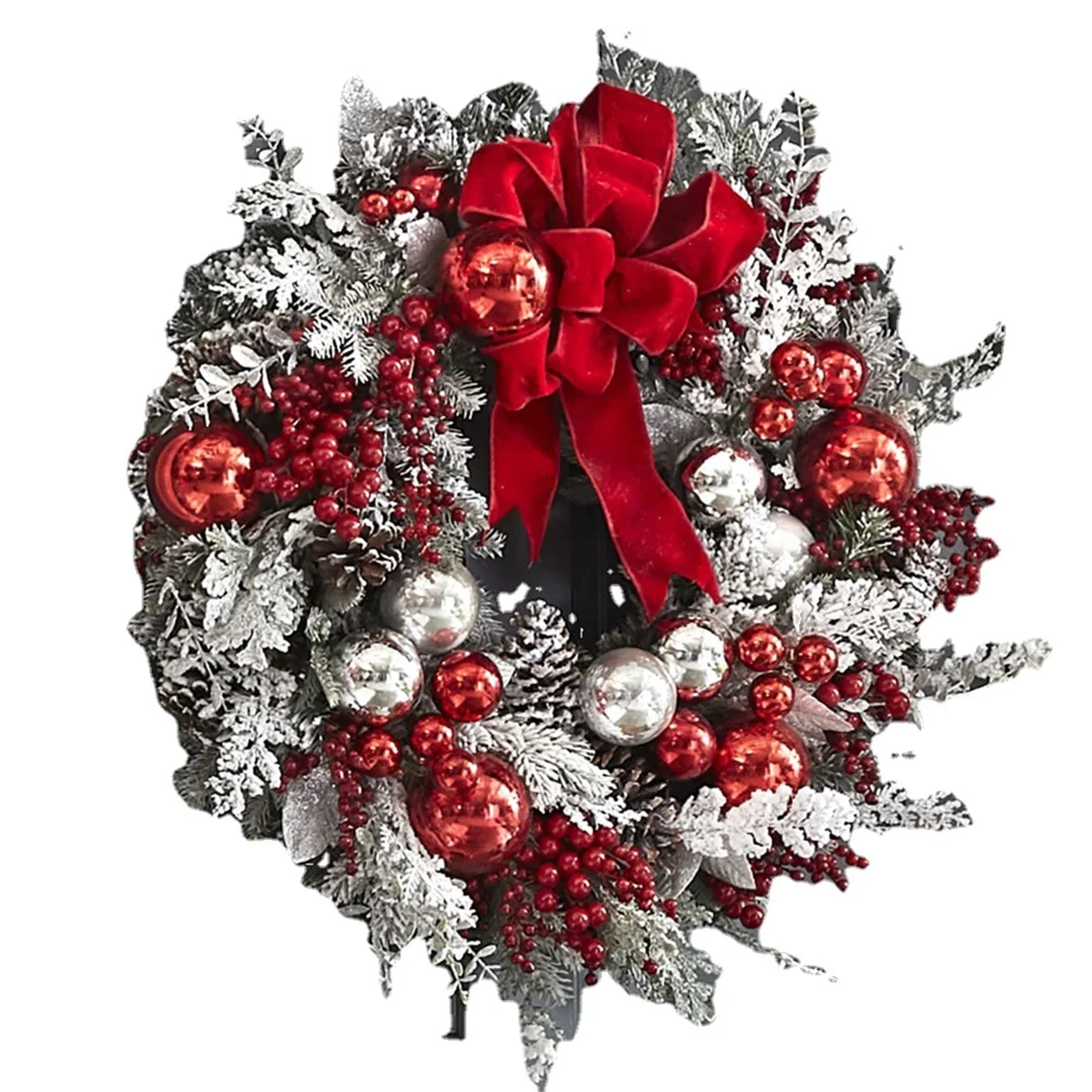 The Cordless Red and White Holiday Trim Christmas Wreaths Decoration for Front Door Wall Hanging Christmas Garland