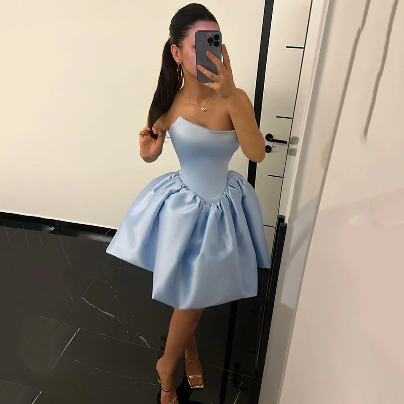 

Thinyfull Short Prom Evening Dresses 2026 Strapless Sleeveless Satin Mini Party Dress Women Cocktail Ball Prom Gowns Customized