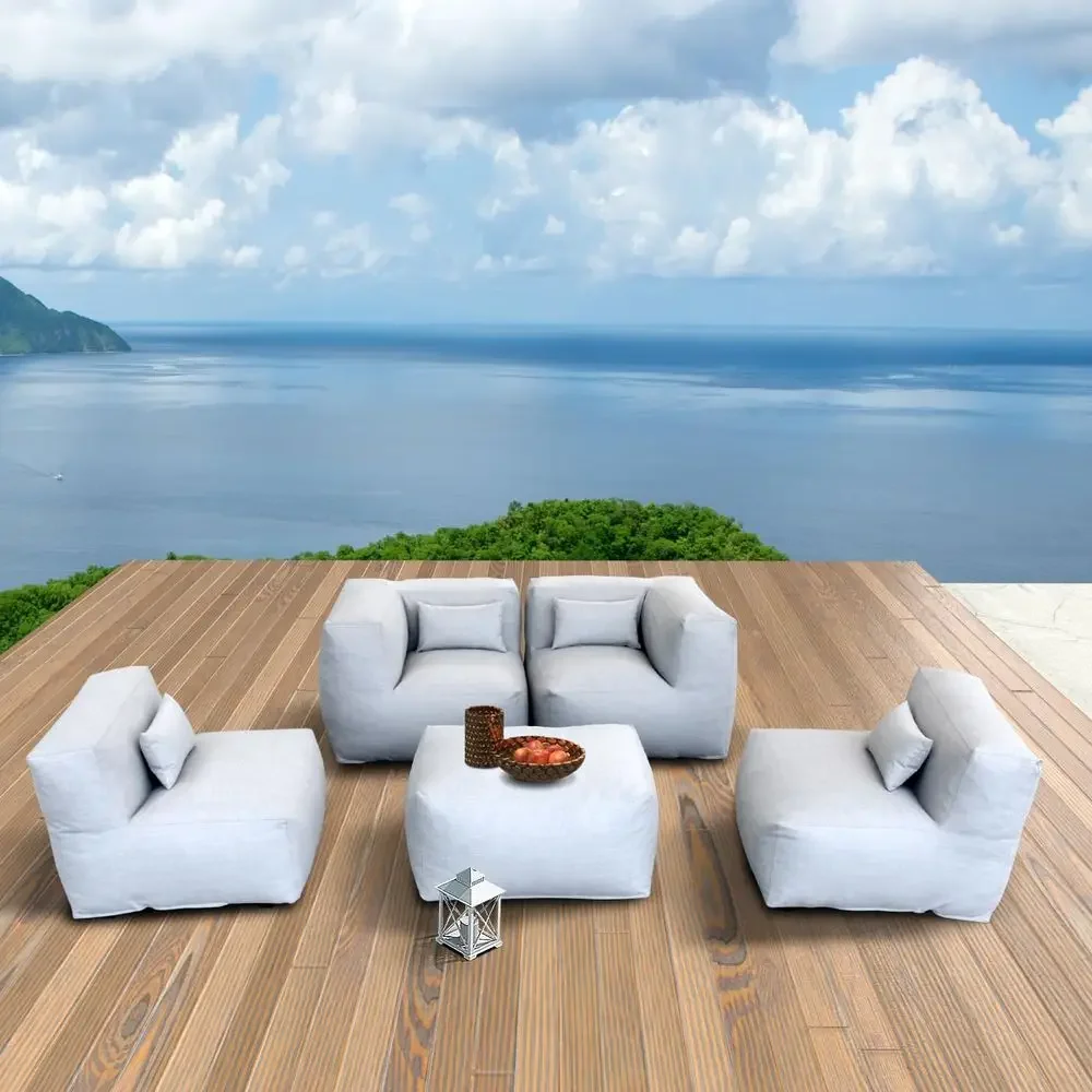 5-Piece Patio Sectional Set with Ottoman and Coffee Table in Cloud Gray
