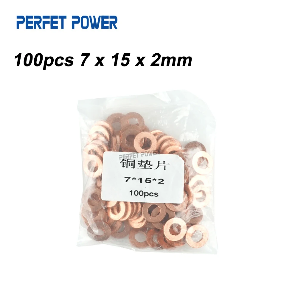 100 Uds 7x15x2mm sello de boquilla de inyector junta de cobre anillo de sellado arandela de boquilla de inyector de riel común hecho en China nuevo