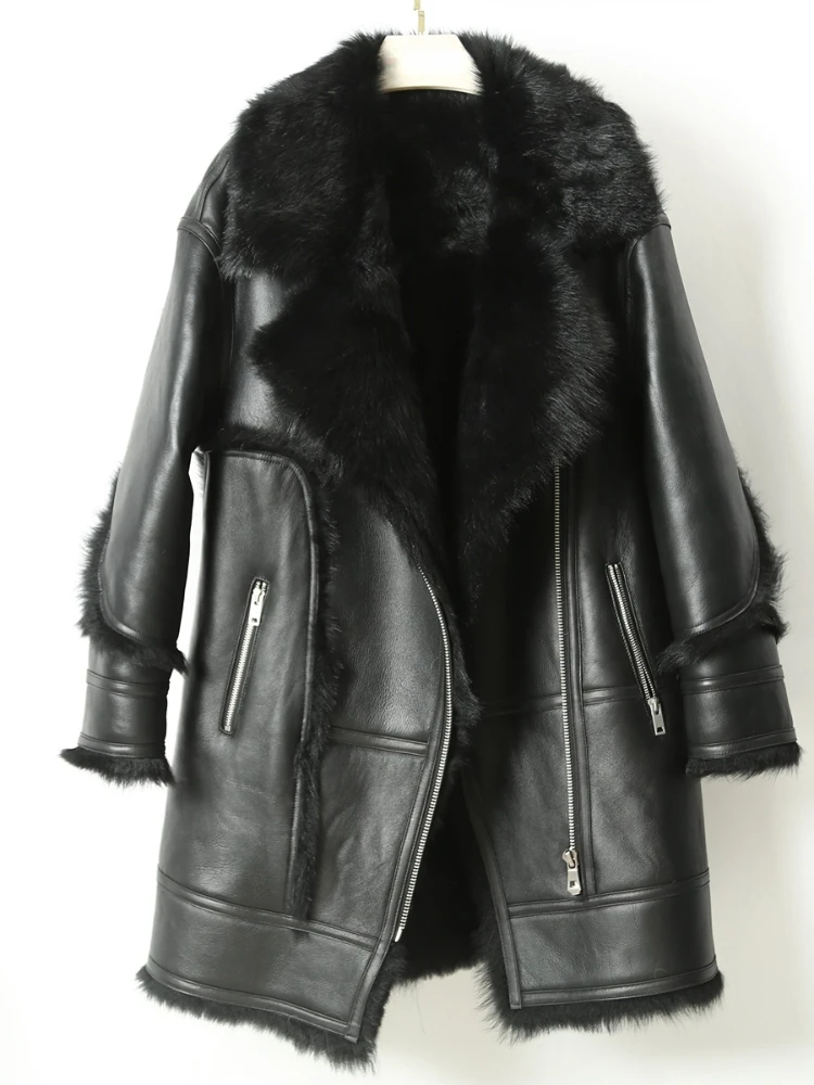 

MENINA BONITA 2022 Natural Lamb Fur Double-faced Fur Real Leather Coat Real Fur Coat Winter Jacket Women Long Fashion Streetwear