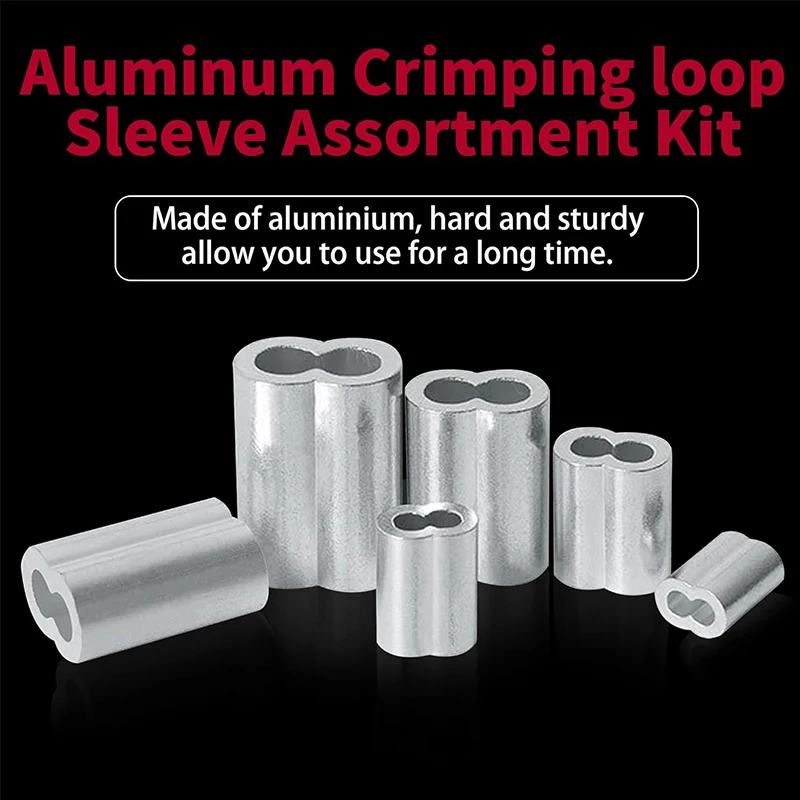 110-Pieces 6 Sizes Aluminum Crimping Loop Sleeve Double Barrel Ferrule for Wire Rope and Cable Line End Assortment Kit - M1.2-M4