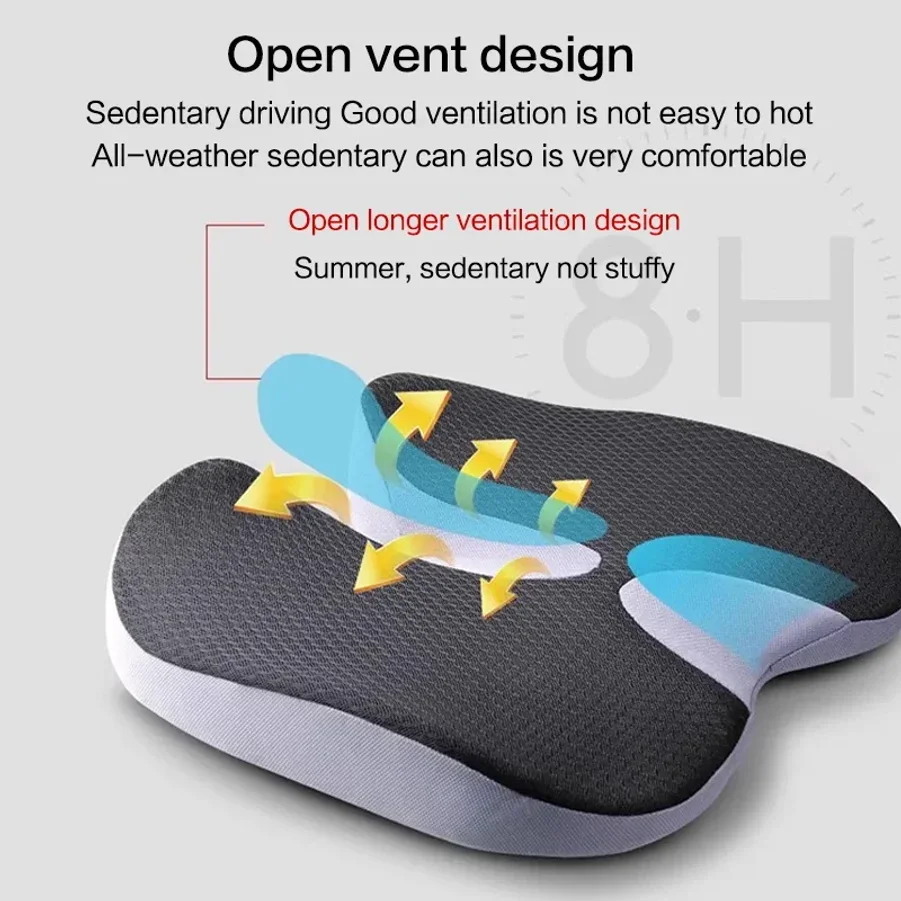 FULLHOT Non‑Slip Orthopedic Memory Foam Cushion, Soft Comfort Pad for Chair & Car Seat Tailbone Sciatica Back Prostate Pain Reli
