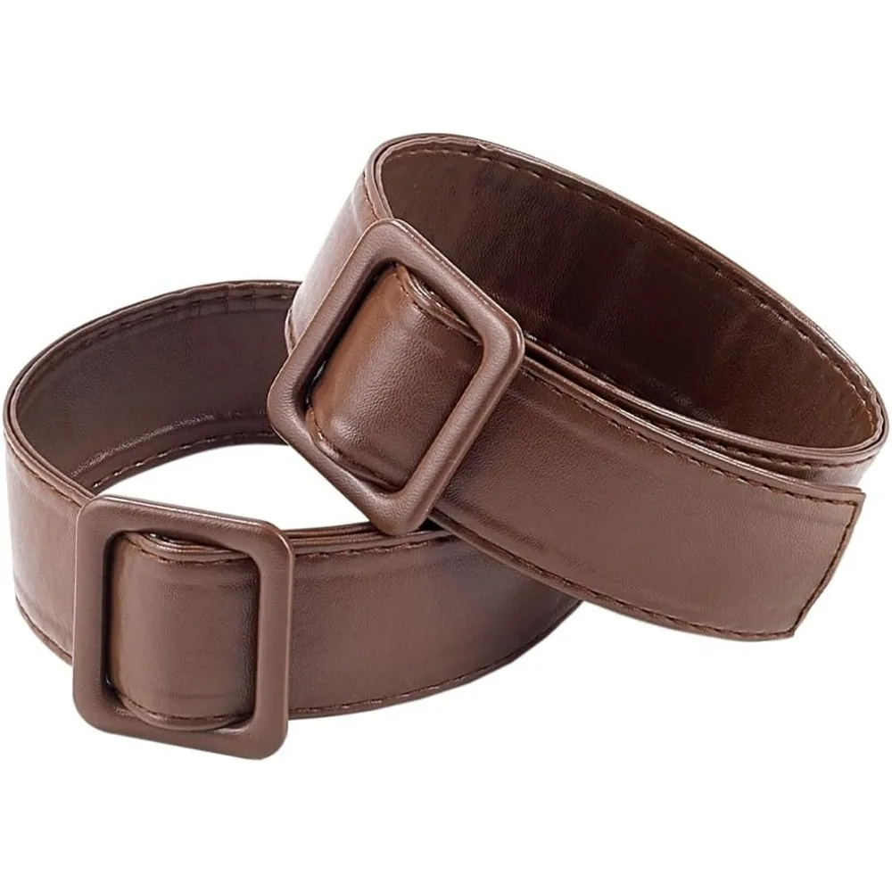 

2PCS Women Overcoat Sleeve Band Soft PU Leather Wide Trench Tie Belts Coconut Brown Men Replacement Wind Coat Cuffs