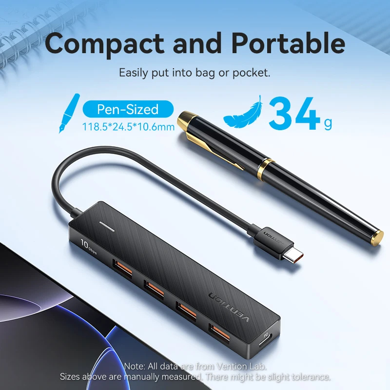 Vention 2025 USB 3.2 Gen2 HUB 10Gbps PD100W شحن USB A نوع C 5 منافذ الفاصل محول متعدد المنافذ لأجهزة الكمبيوتر المحمول Macbook Pro Air