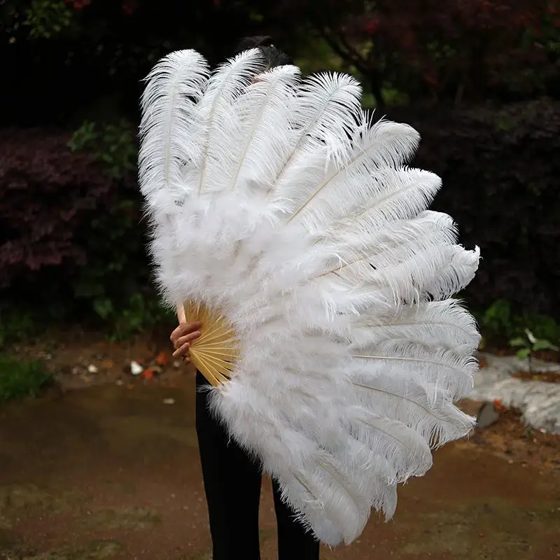 Ostrich Feather Fan Stage Performance Show Props Large Folding Fan Costume Dance Decor