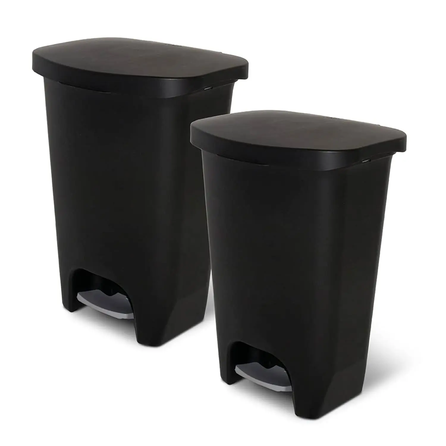 

13 Gallon Trash Can, 2 Pack | Odor-Blocking Lid, Foot Pedal for Hands-Free Use, Bag Rings Included, Black