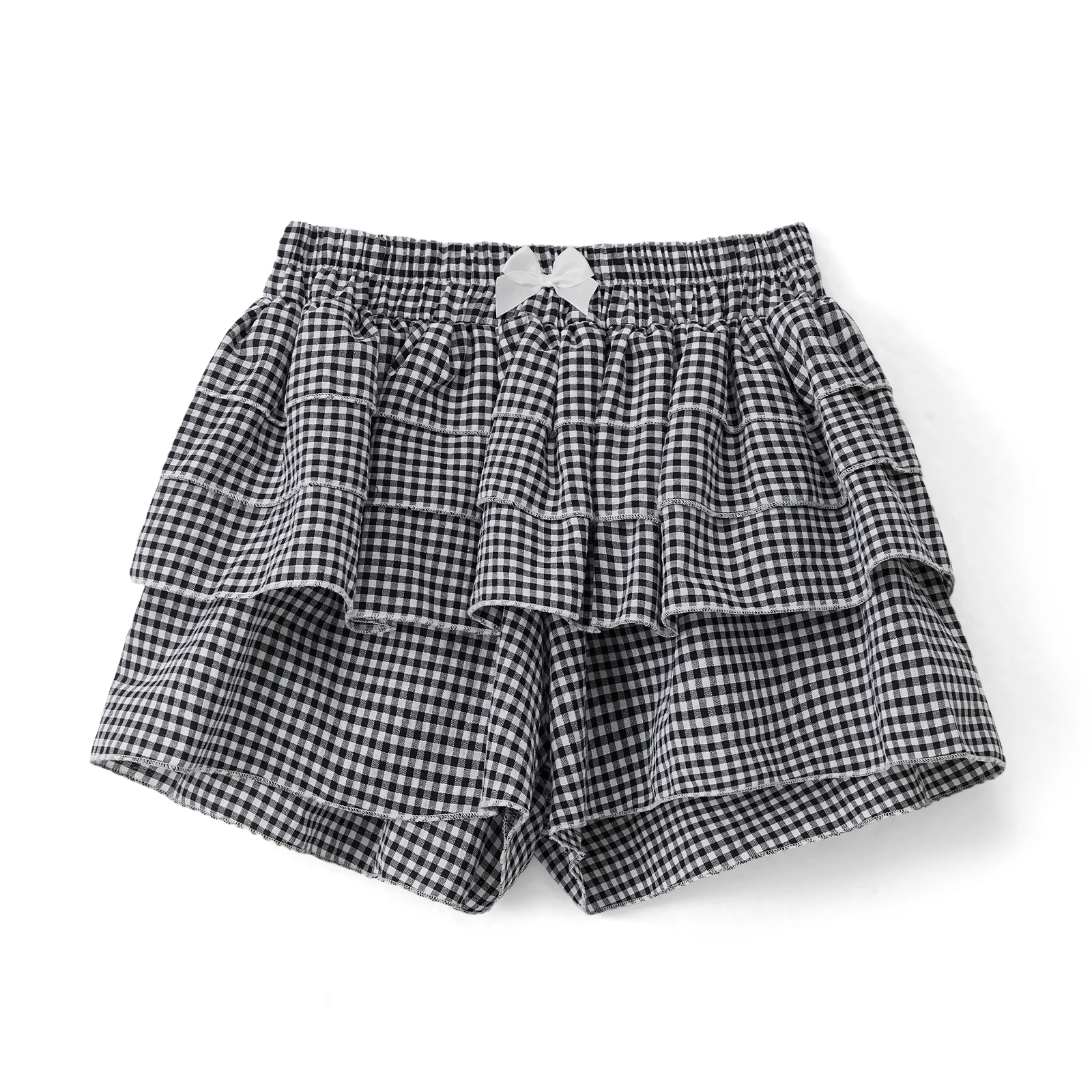 النساء Kawaii لطيف الطبقات الكشكشة البسيطة السراويل القماش القطني البنطلونات هدب قيعان منخفضة الارتفاع الصبي السراويل منقوشة صغيرة Pj الملاكمين