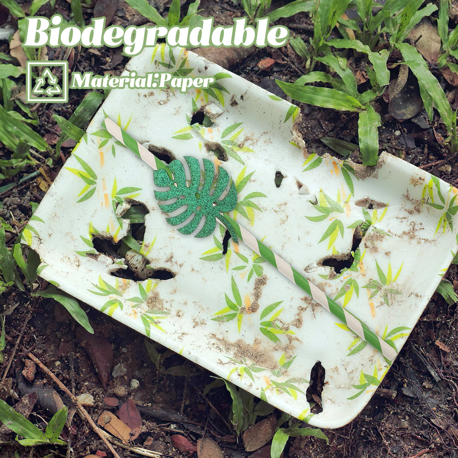 

10 шт., бумажные соломинки Monstera, блестящие одноразовые тропические летние соломинки для питья на день рождения, товары для дня рождения