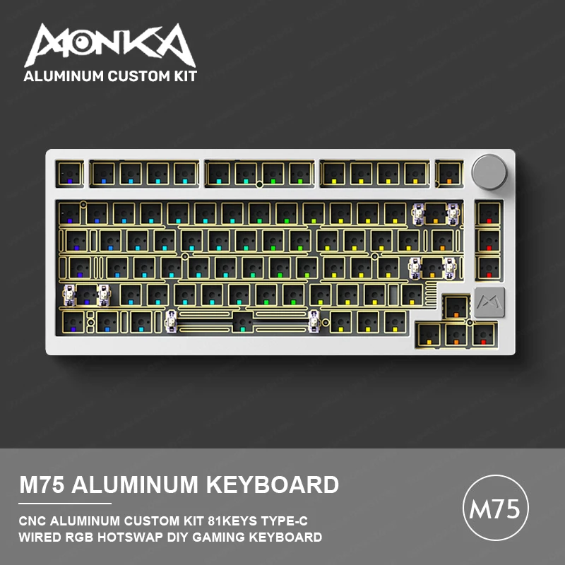 

M75 Custom Aluminum Mechanical Keyboard Kit 81Keys TYPE-C Gasket Hotswap RGB Gaming Keyboard Noiseless Non-contact Keyboard