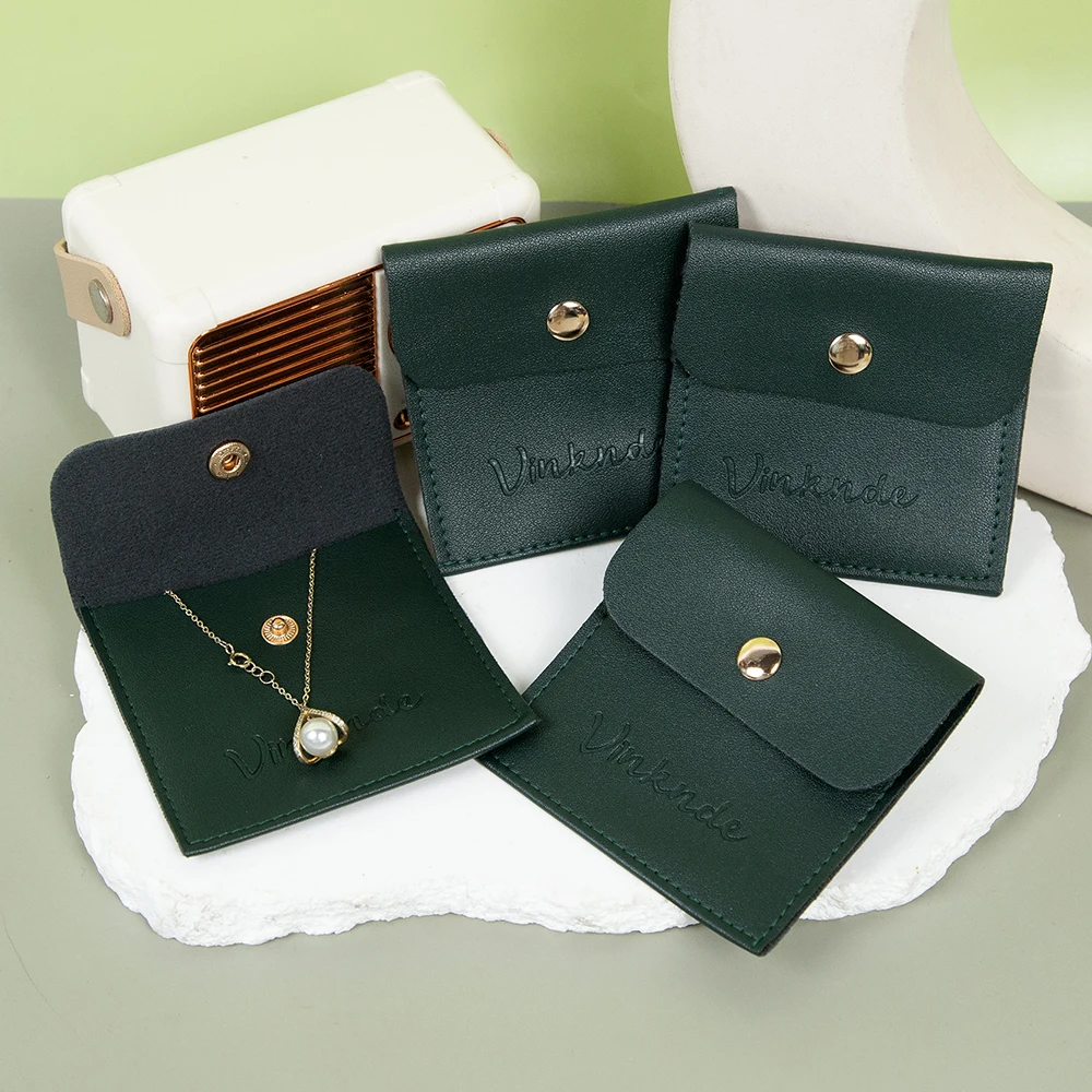 

PU Leather Jewelry Packaging Bags Custom Logo 100Pcs 10x10cm Jewellry Organizer Pouches with Snap Buttons for Earrings Bracelets