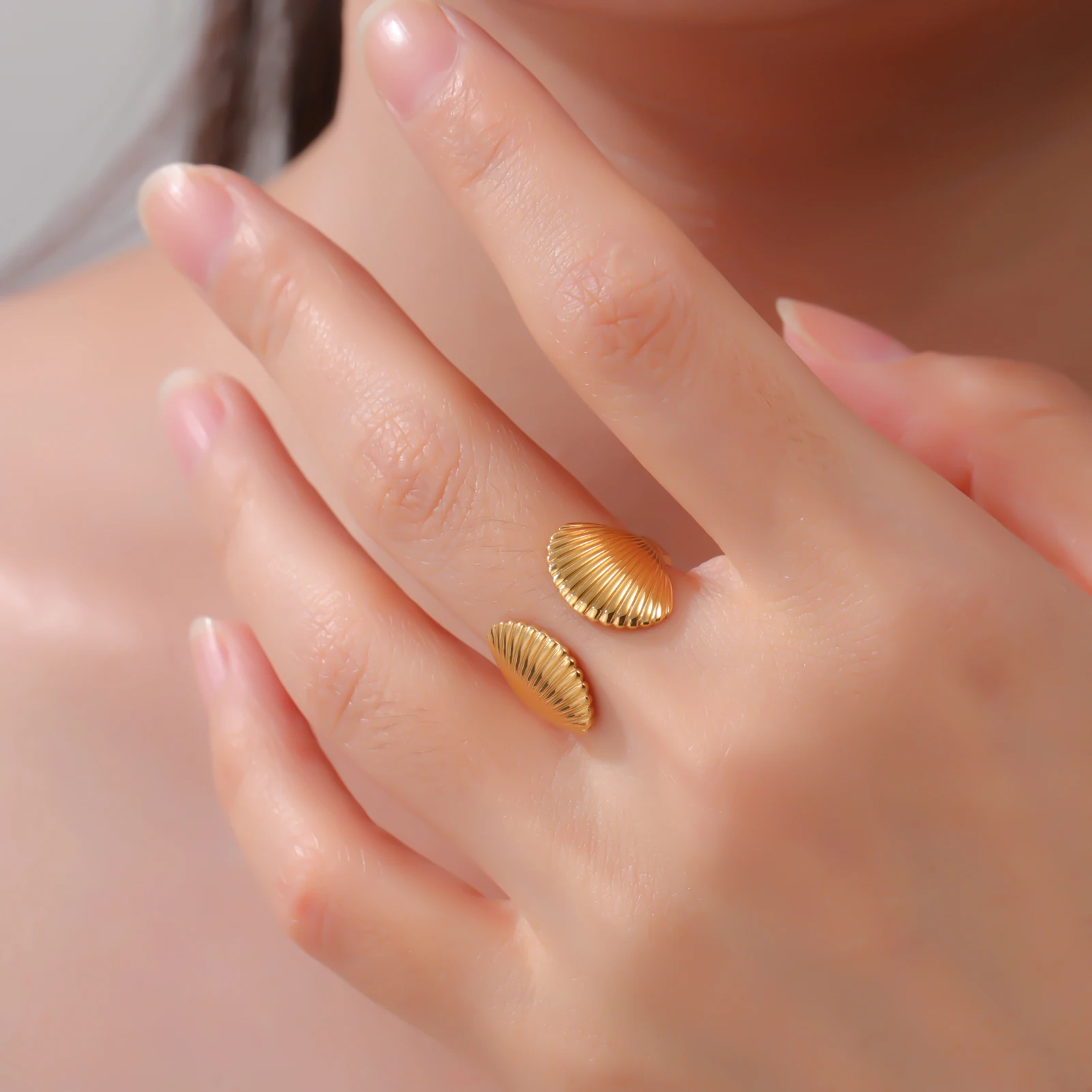 COOLTIME Seestern Muschel Ring für Frauen Edelstahl Gold Farbe Trendy Ozean Offenen Ring Finger Schmuck Geschenk Neue – Detail 18