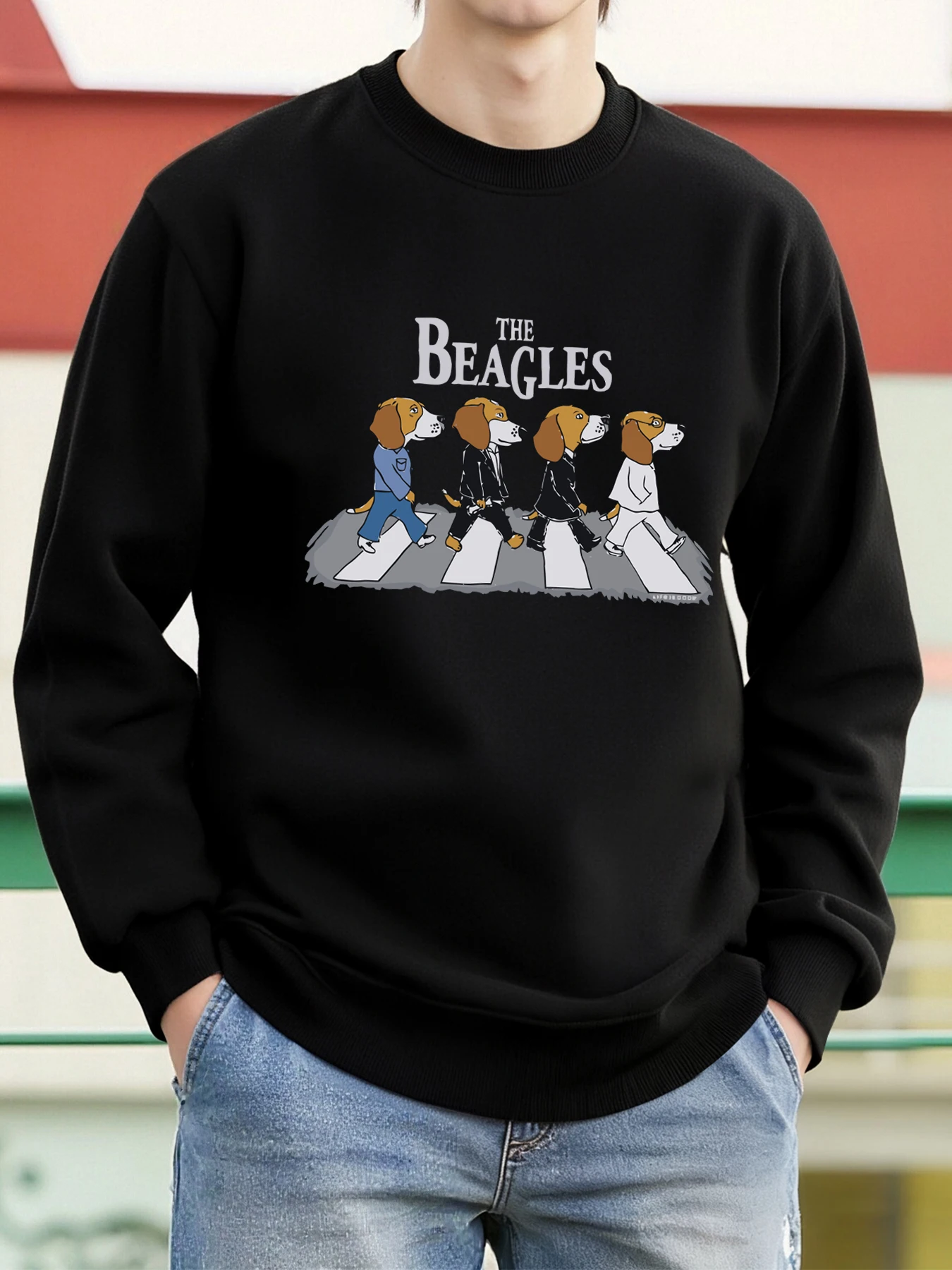 Vier Welpen Crossing Die Zebra Crossing Muster Männer Sweatshirt Herbst Hip Hop Pullover Weiche Tops Lose Fleece Sportswear