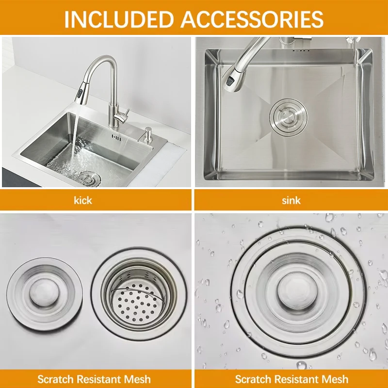 المطبخ الفولاذ المقاوم للصدأ نحى حوض غسيل الخضار تحسين المنزل فتحة واحدة مع المصارف خلاط الماء البارد والساخن
