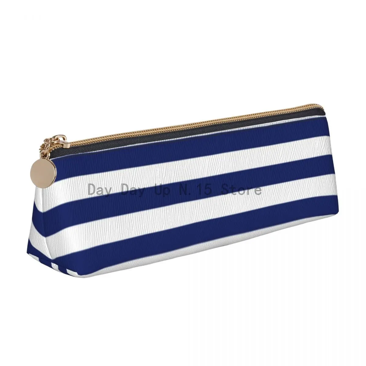 

Navy Blue And White Line Triangle Pencil Case Vintage Stripes For Child Back to School Zipper Pencil Box Cute Leather Pen Bags