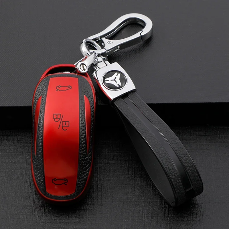 Car Key Case for Tesla Model S Model 3 Model X Leahter TPU Car Remote Smart Key Cover Case Shell Holder Fob Keychain Protector