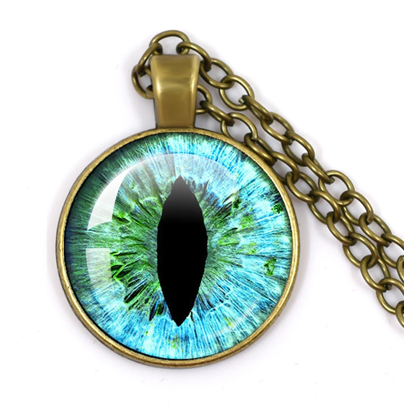 Lovely Fashion Colored Evil Eye Necklace Beautiful Animal Dragon Cats Eye Heart 25mm Glass Cabochon Pendant Gift For Fridends