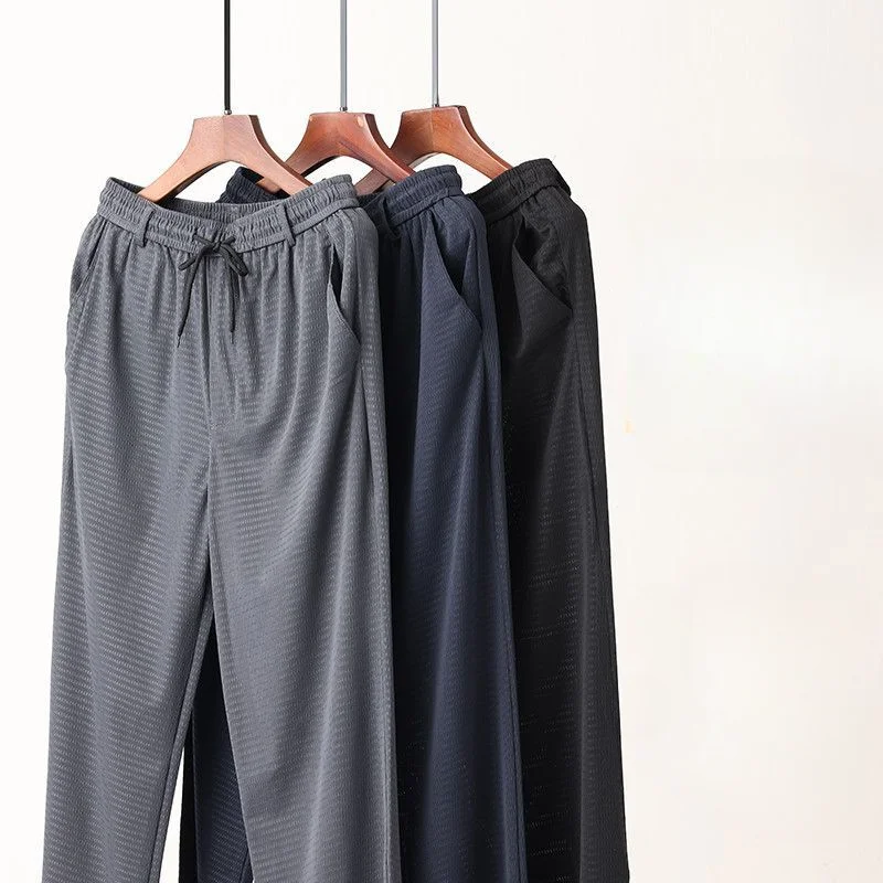 

Summer Ice Silk Quick Drying Men Pants Stretch Breathable Straight Leg Elderly Pants Thin Elastic Sports Pants Men Trousers BS16