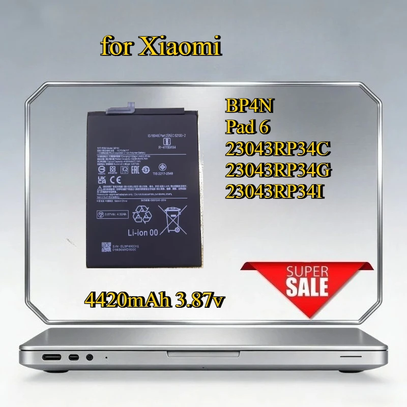 

High-quality 4420mAh3.87V BP4N Lithium Battery for Xiaomi Pad 6 23043RP34C 23043RP34G 23043RP34I Replacement Battery for Tablet