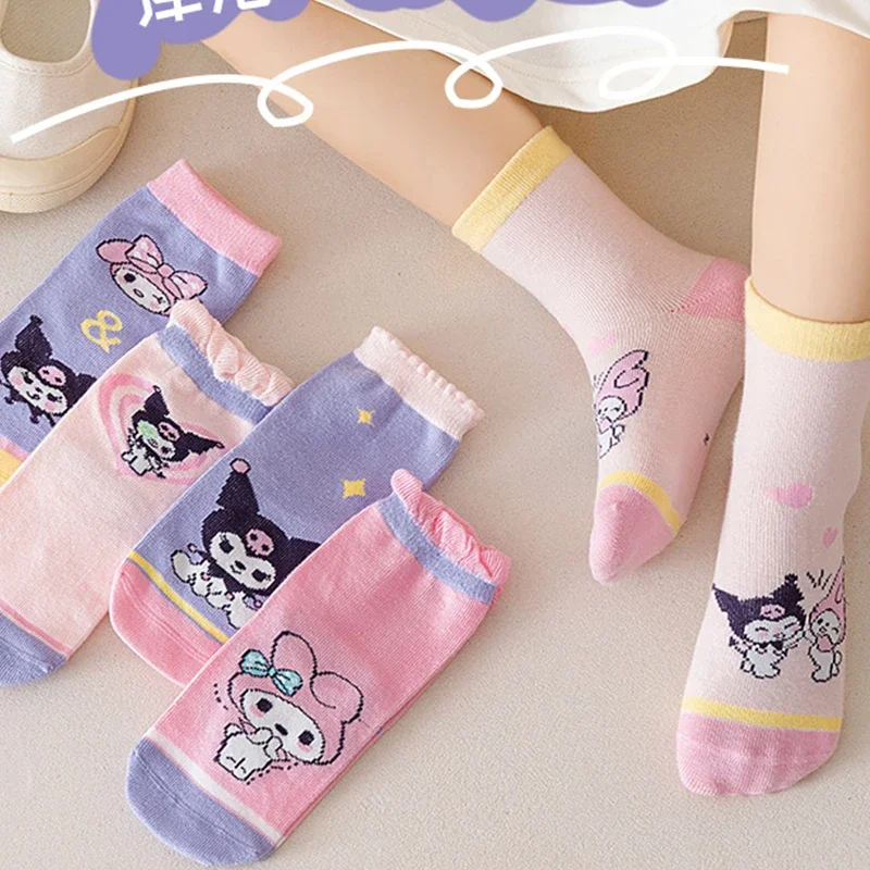 New Kawaii Sanrio Kuromi Mymelody Children's Socks Medium Length Cotton Socks Are Versatile and Absorb Sweat Gift Toys For Girls