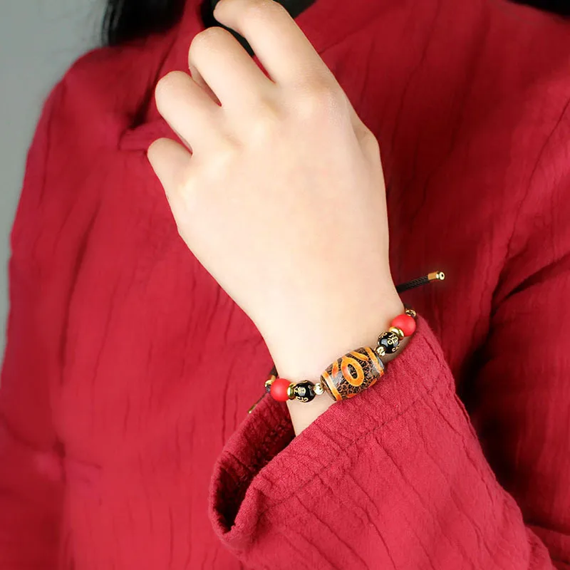 

DIY accessories Live supply Xizang noble dzi bead agate bracelet, men's and women's safety and good luck bracelet, retro ethnic