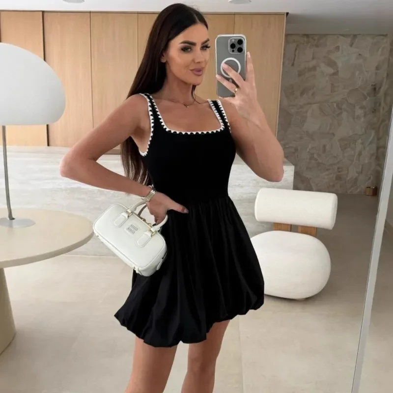 Fashion Sexy Backless Dress Summer Elegant Casual Mini Beach Party Dresses Classic Black and White Splicing Womens Clothing 2025