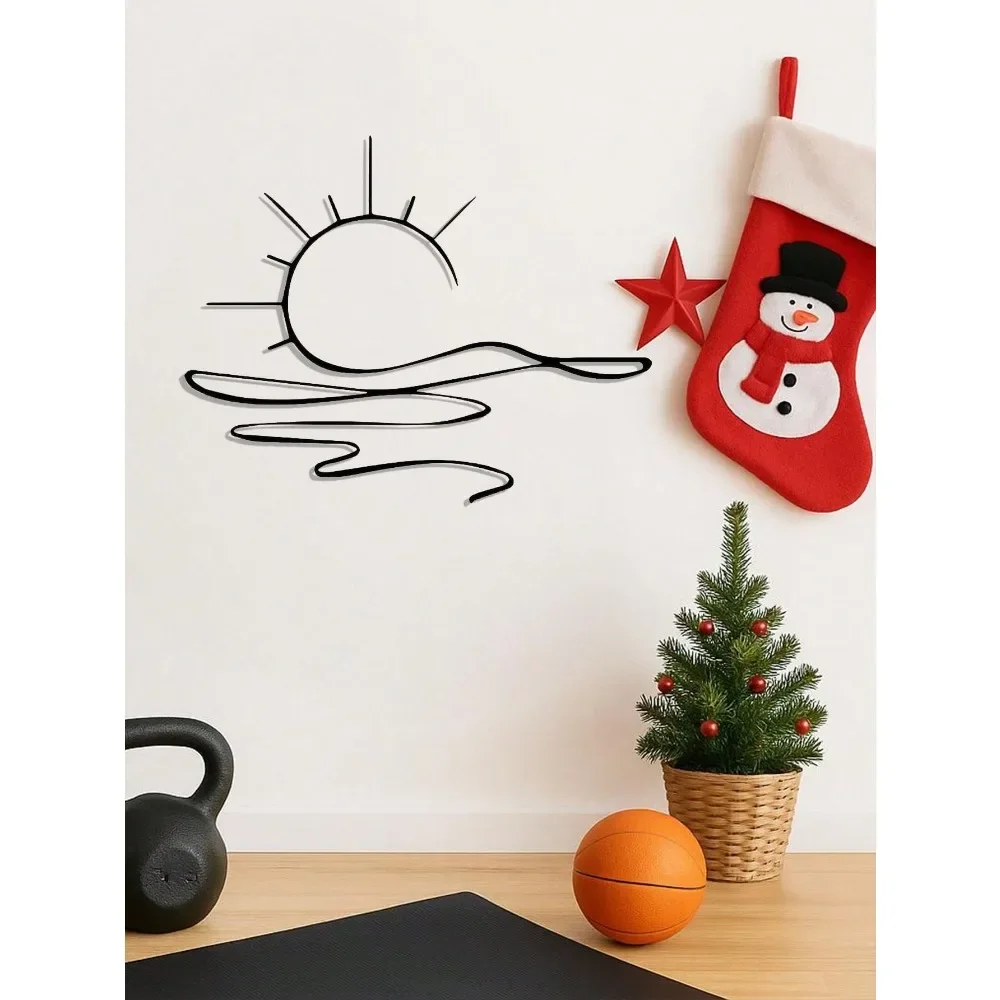 SunRiseWall الحد الأدنى شروق الشمس جدار الفن - ديكور معدني حديث، نمط خط الشمس التجريدي، هدية أنيقة للهالوين هووسورمينغ