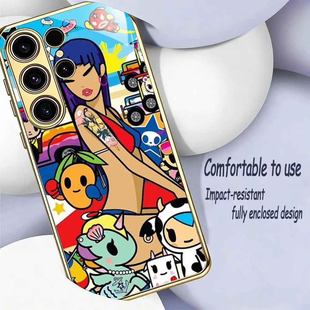 Japan Cute Tokidokies Cartoon Phone Case For Samsung S26 S25 S24 S23 S22 S21 Plus Ultra FE Edge Electroplated glass