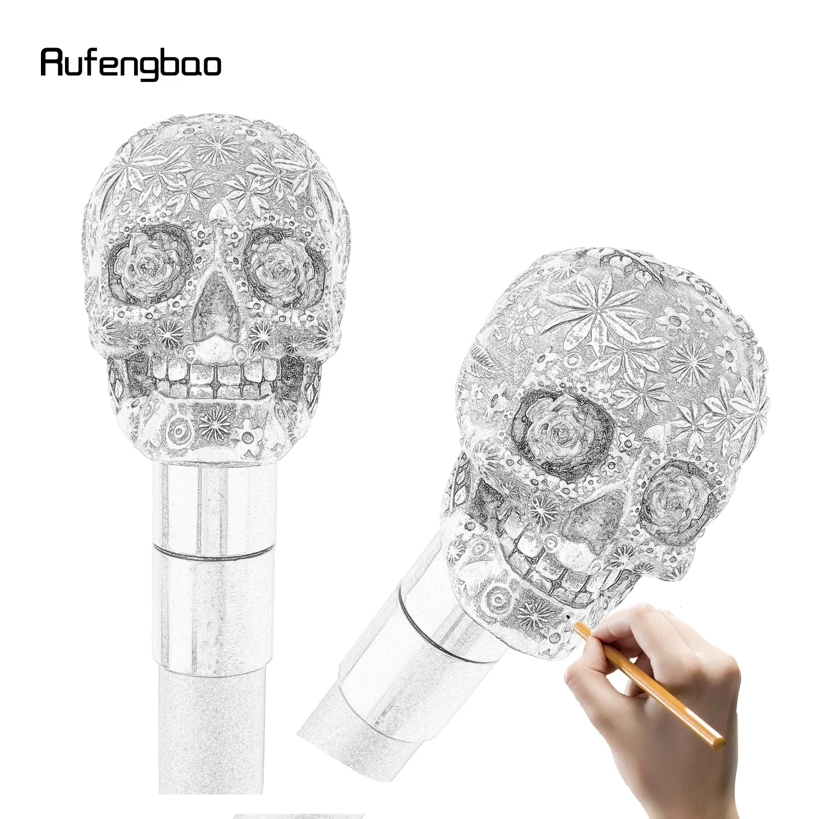 Yellow Resin Flower Skull Head Walking Cane Stick Cosplay, Steampunk Everyday Use with Deluxe Box 94cm Performance Stage Cane
