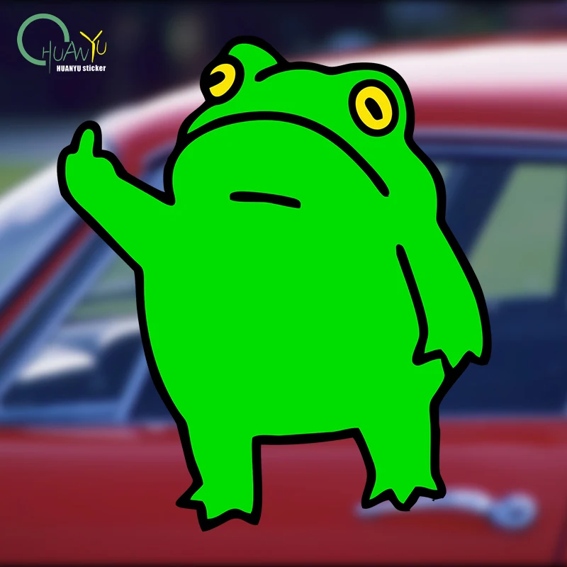 Little Green Frog Reflective Car Sticker Cute and Funny Personality Middle Finger Gesture Motorcycle Waterproof Sticker