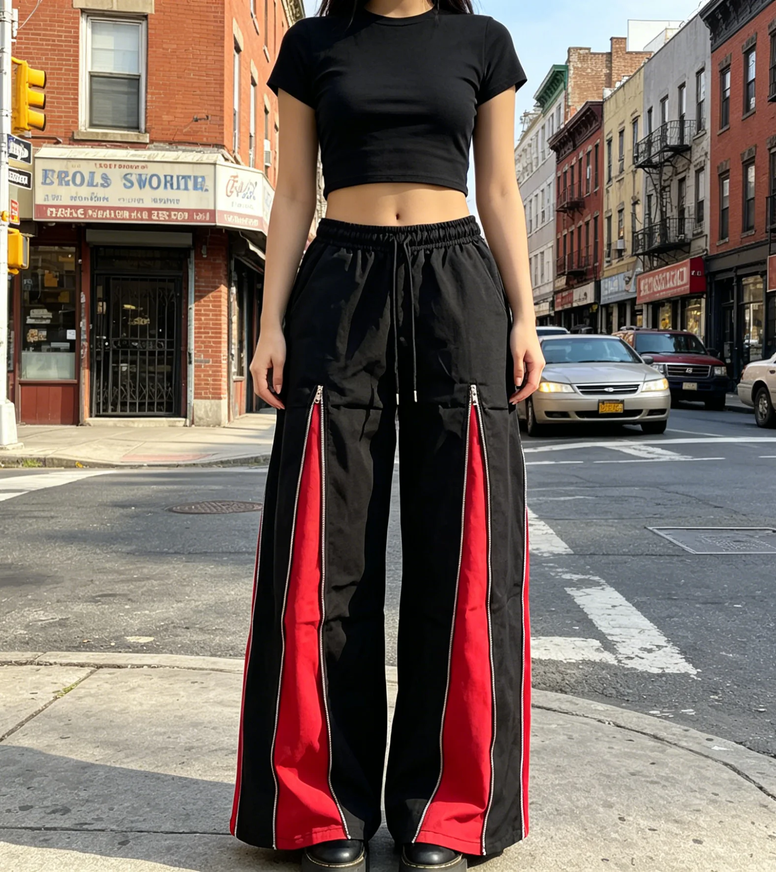 American Street Spice Color Stitching Hip-Hop Style Zipper Stitching Vintage Personalized Loose Pants