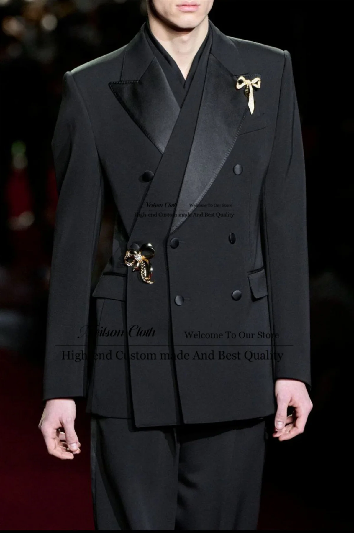 

Business Black Male Prom Blazers 2 Pieces Sets Triple Breasted Groom Wedding Tuxedos Customized Slim Fit Terno Masculino