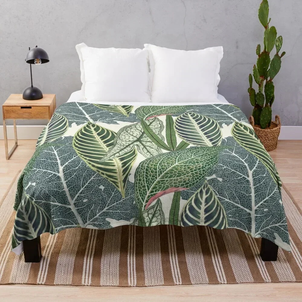 

Green tropical leaves VI Throw Blanket Flannel Fleece Soft Warm Throw Blanket