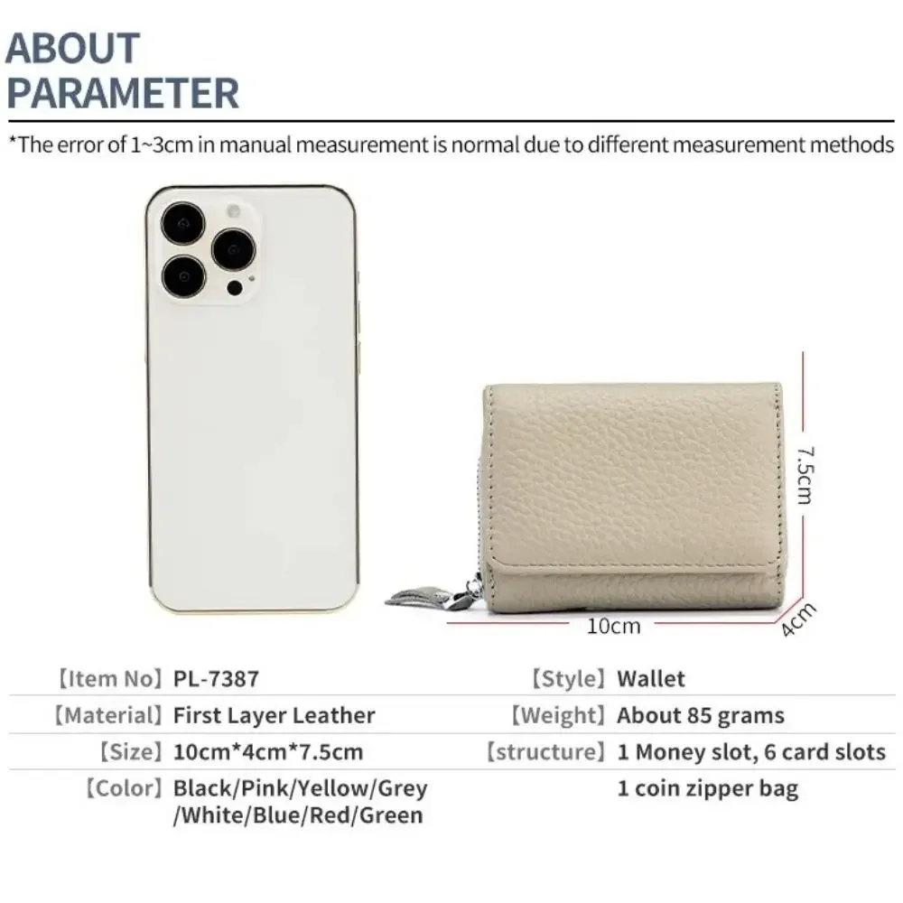 Creative Mini Women Short Wallet Genuine Leather Large Capacity Small Coin Wallet with Zipper Zero Wallet Women Purse